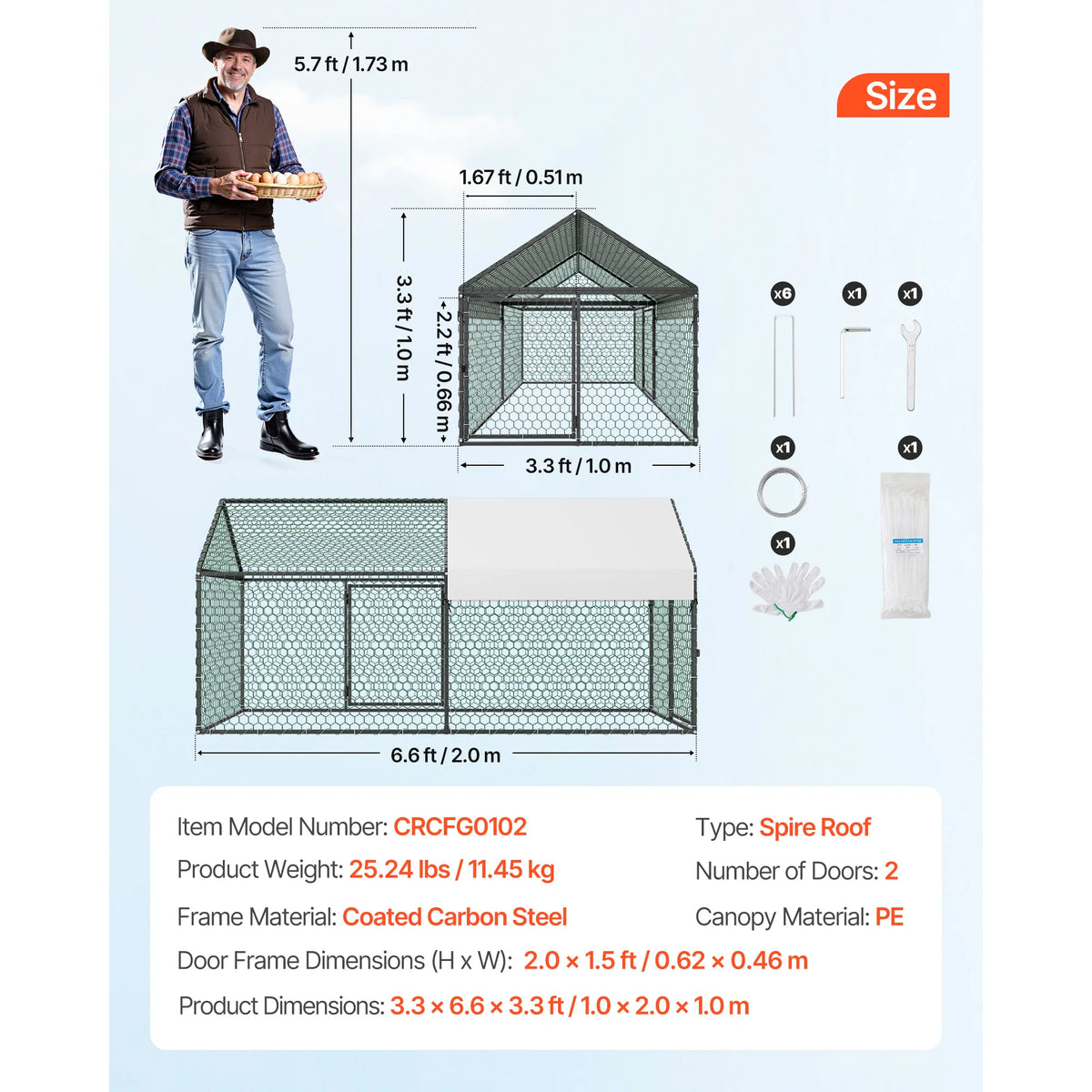 SucceBuy Metal Chicken Coop Spire Roof Waterproof Cover