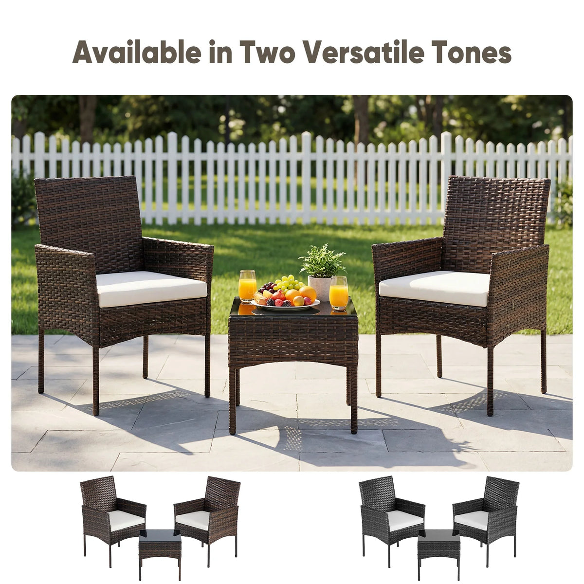 JHK Outdoor Wicker Bistro Set With Glass Table