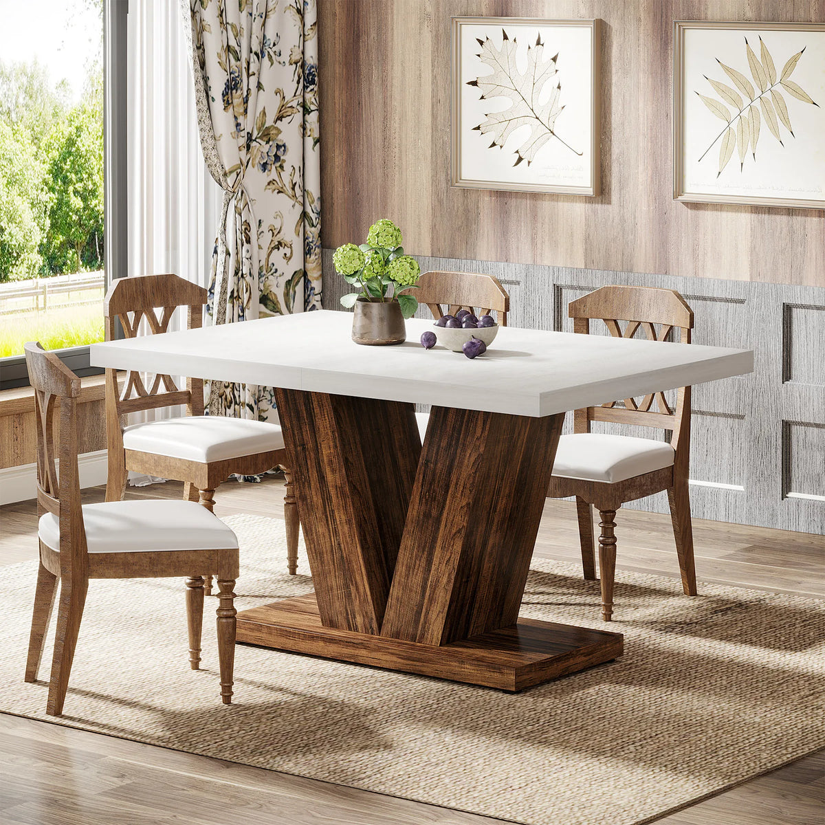 Tribesigns Farmhouse Wooden Pedestal Dining Table