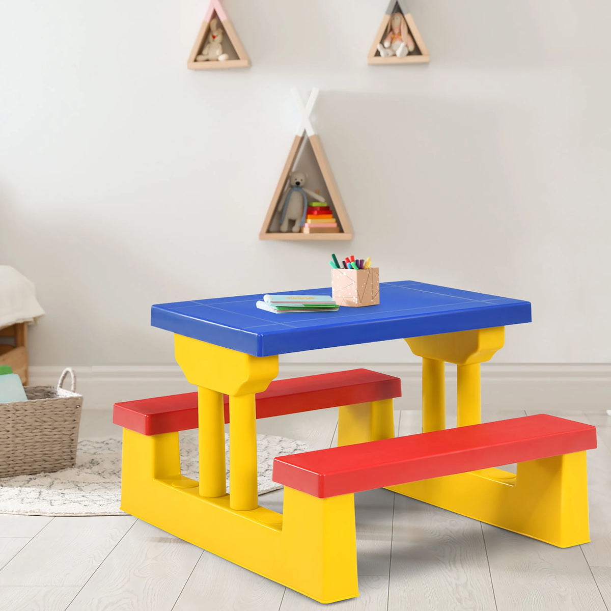 HOMASIS Kids Picnic Table Set With Removable Umbrella