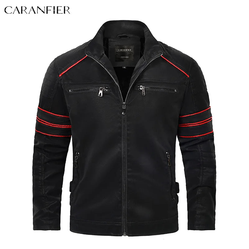 Caranfier Mens Retro Pu Biker Jacket