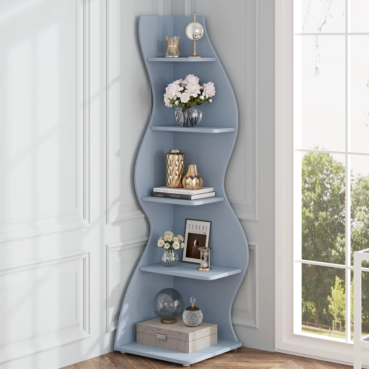 Tribesigns Modern Corner Shelf Bookshelf Storage Rack