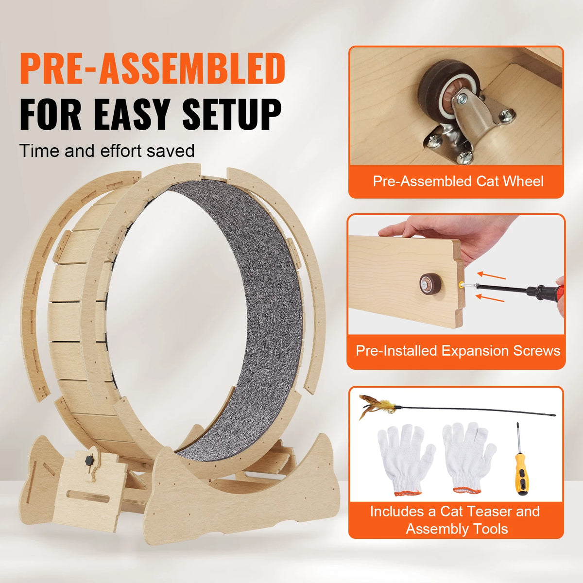 SucceBuy Wooden Cat Exercise Wheel for Indoor Cats