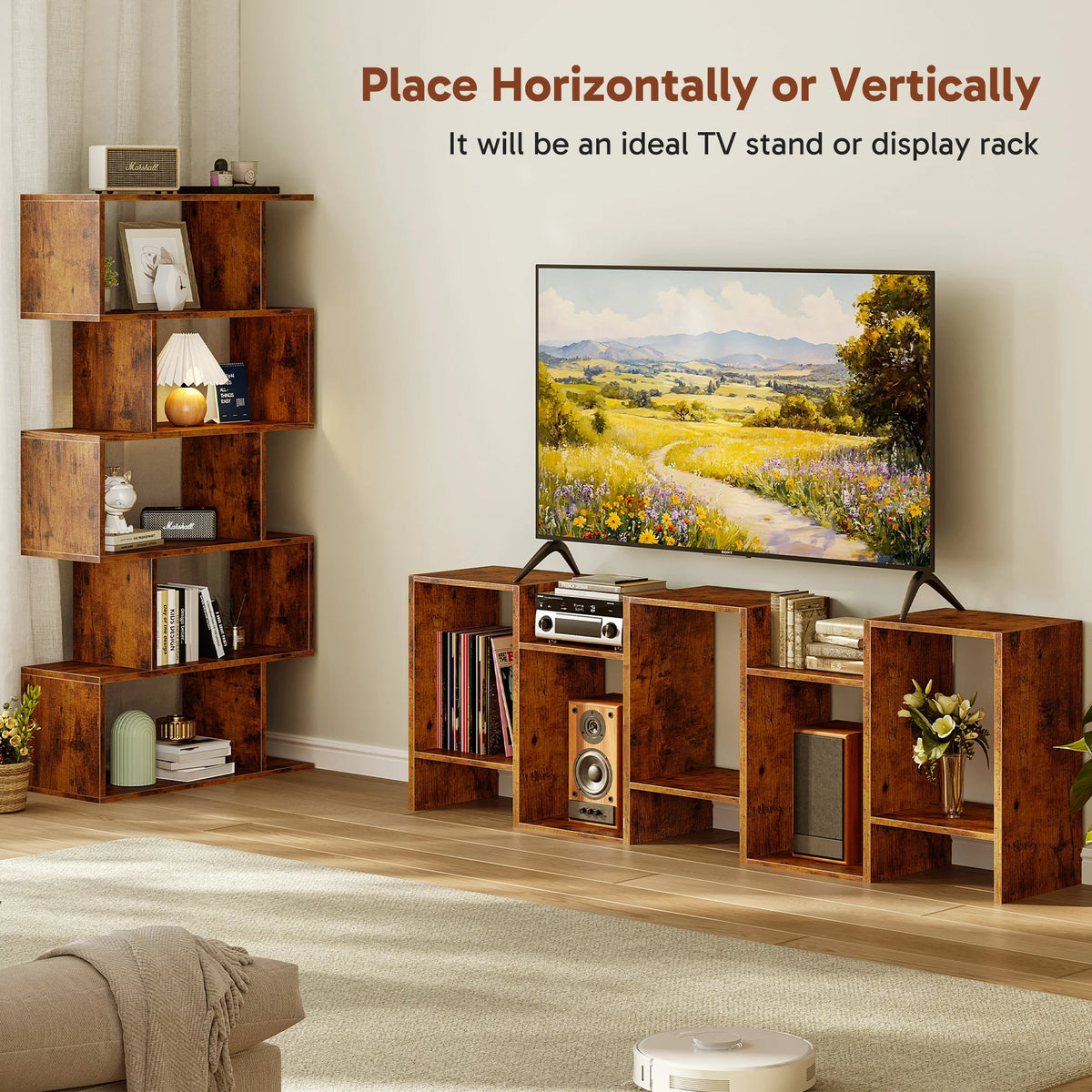 JHK Geometric Wooden Display Bookcase