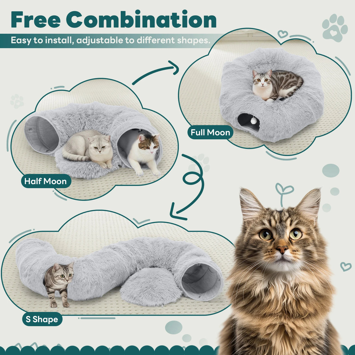 JHK Doughnut Cat Tunnel Bed for Indoor Pets
