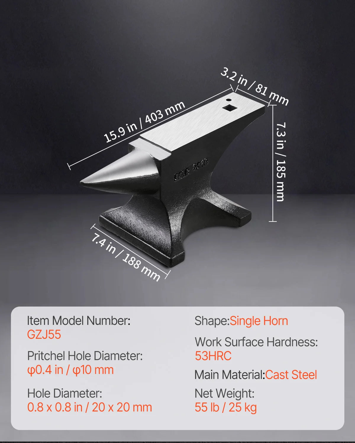 SucceBuy Cast Steel Single Horn Anvil for Metal Working