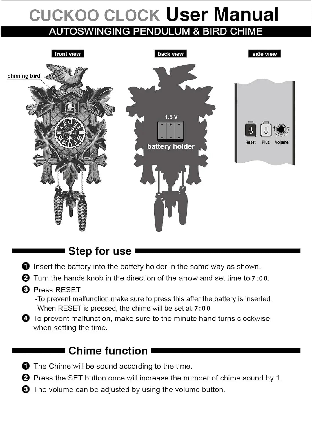 Northern European Cuckoo Wall Clock With Alarm