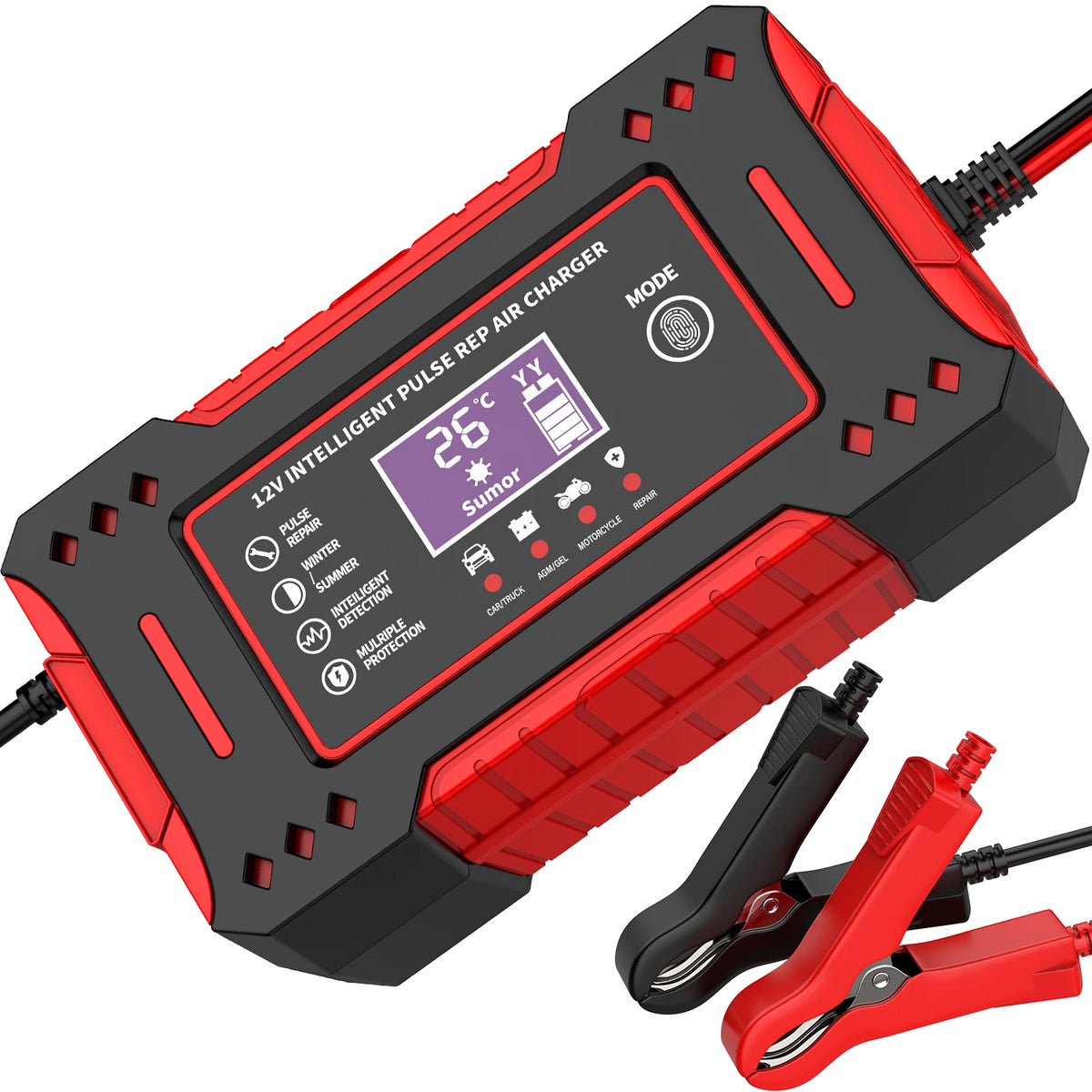 Intelligent 12V 6A Car Battery Charger With LCD Display