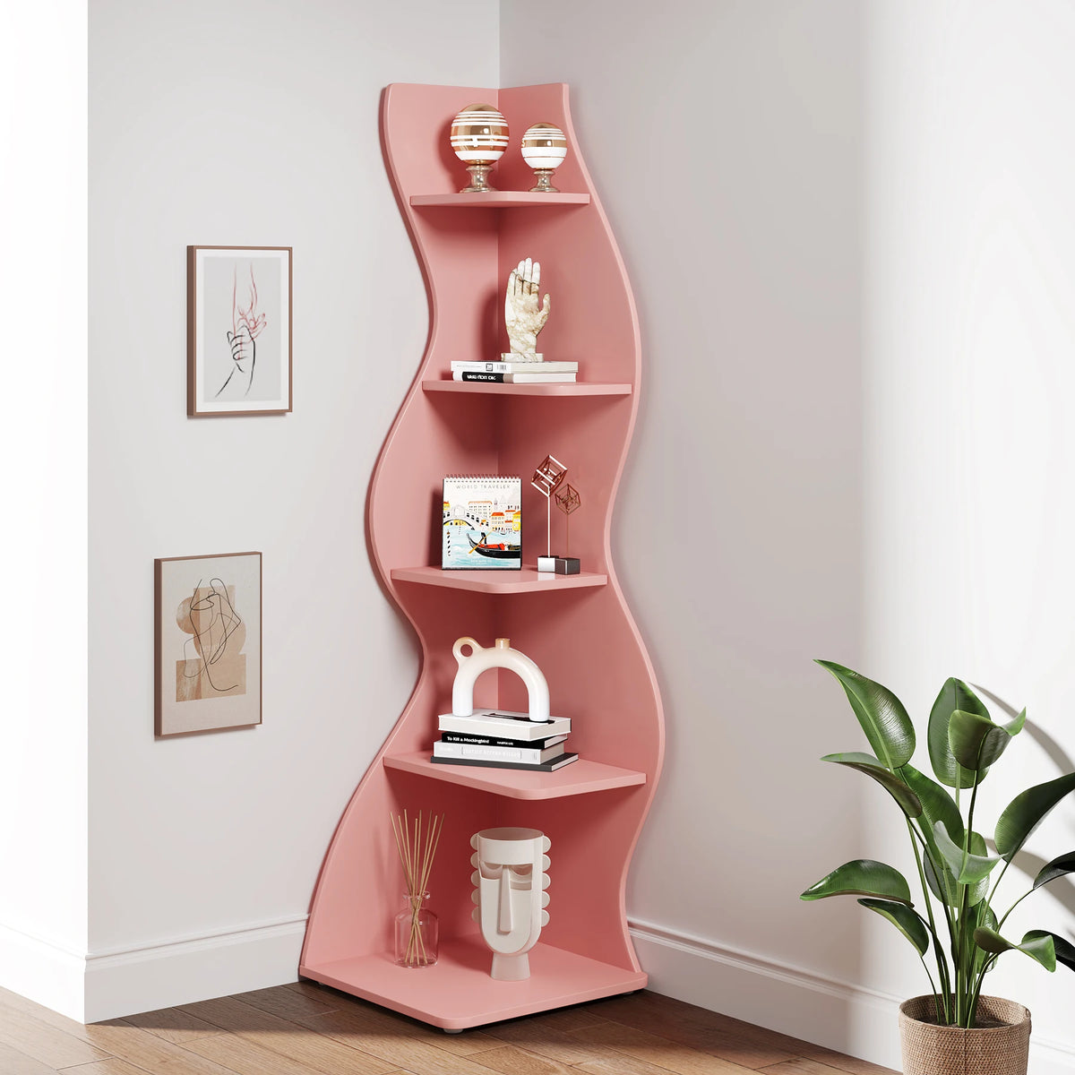 Tribesigns Modern Corner Shelf Bookshelf Storage Rack