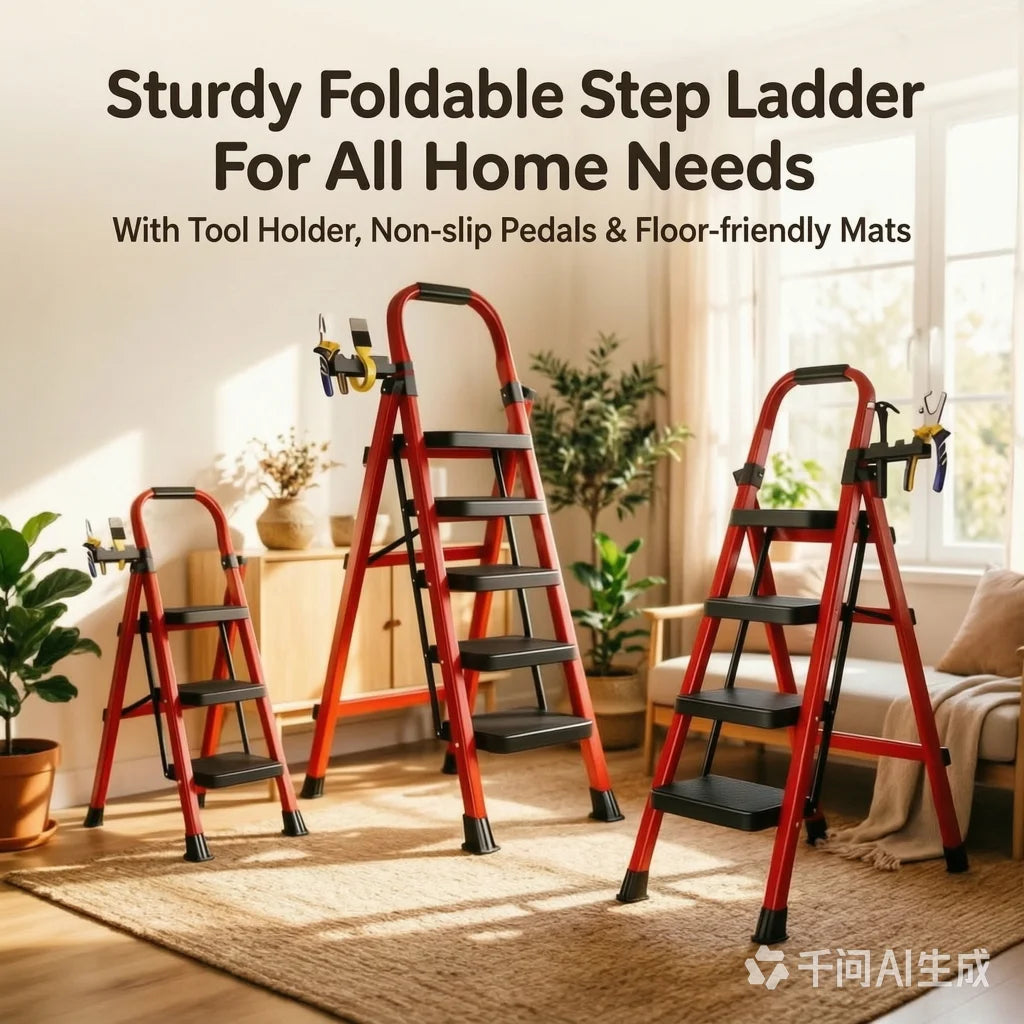 Stainless Steel Foldable Step Ladder With Tool Holder