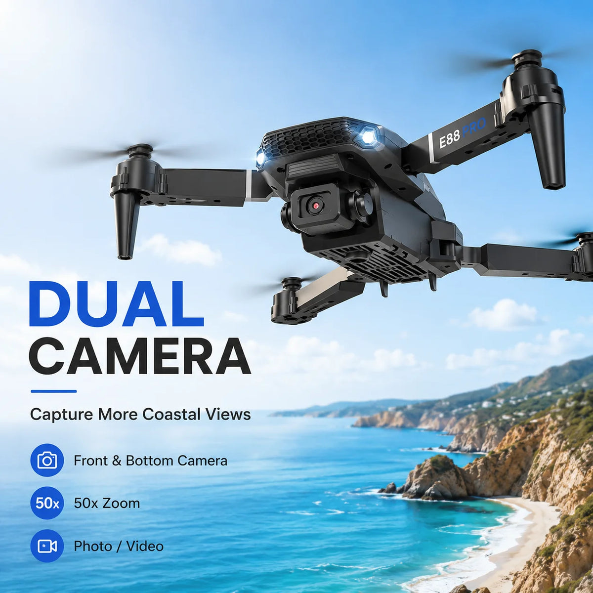 ZNLYRION 4K Dual Camera Foldable FPV Drone E88 Pro