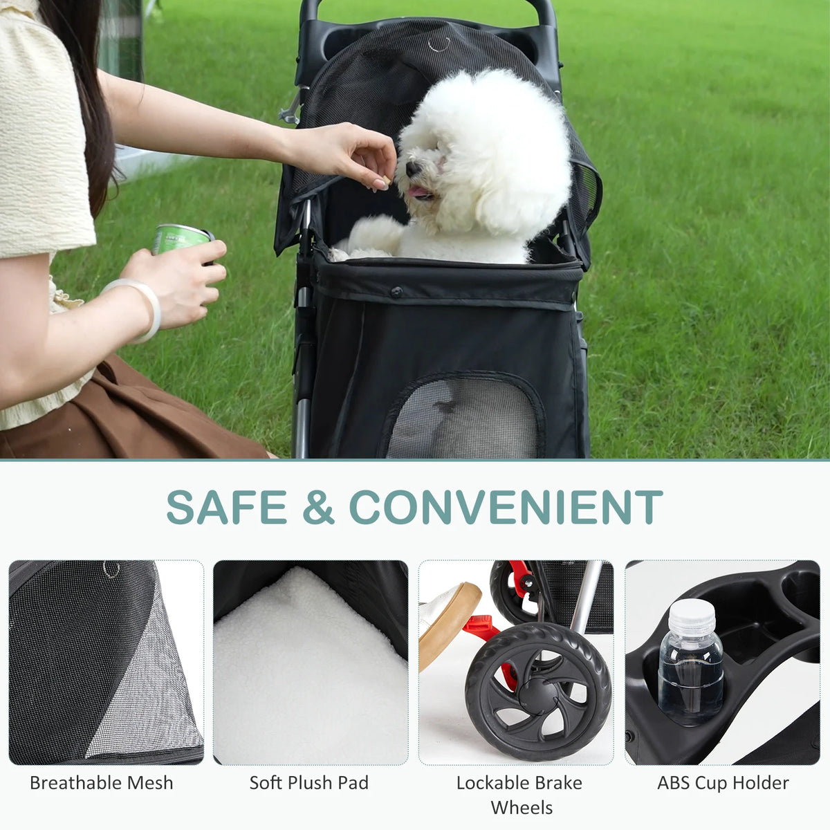 Foldable 3 Wheel Pet Stroller For Small Dogs