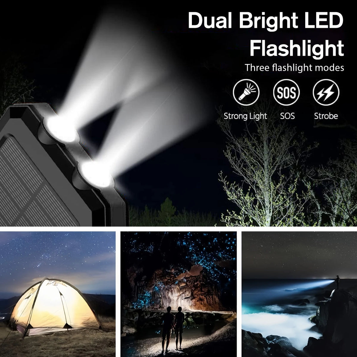 Waterproof 30000mAh Solar Power Bank With Led Flashlight