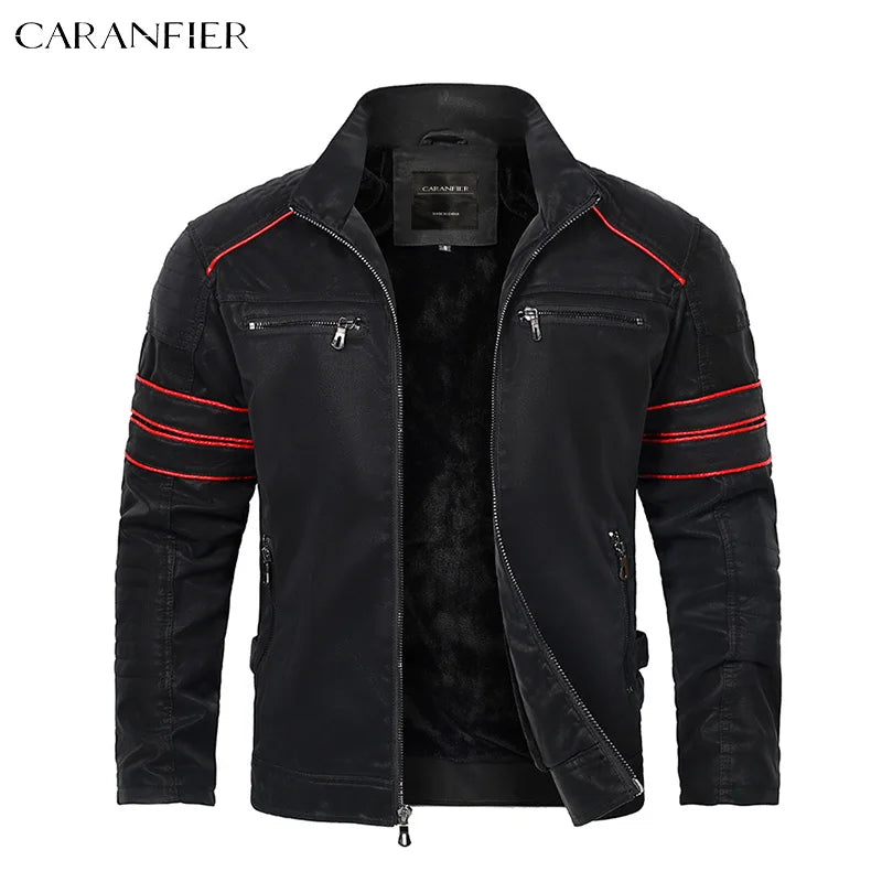 Caranfier Mens Retro Pu Biker Jacket