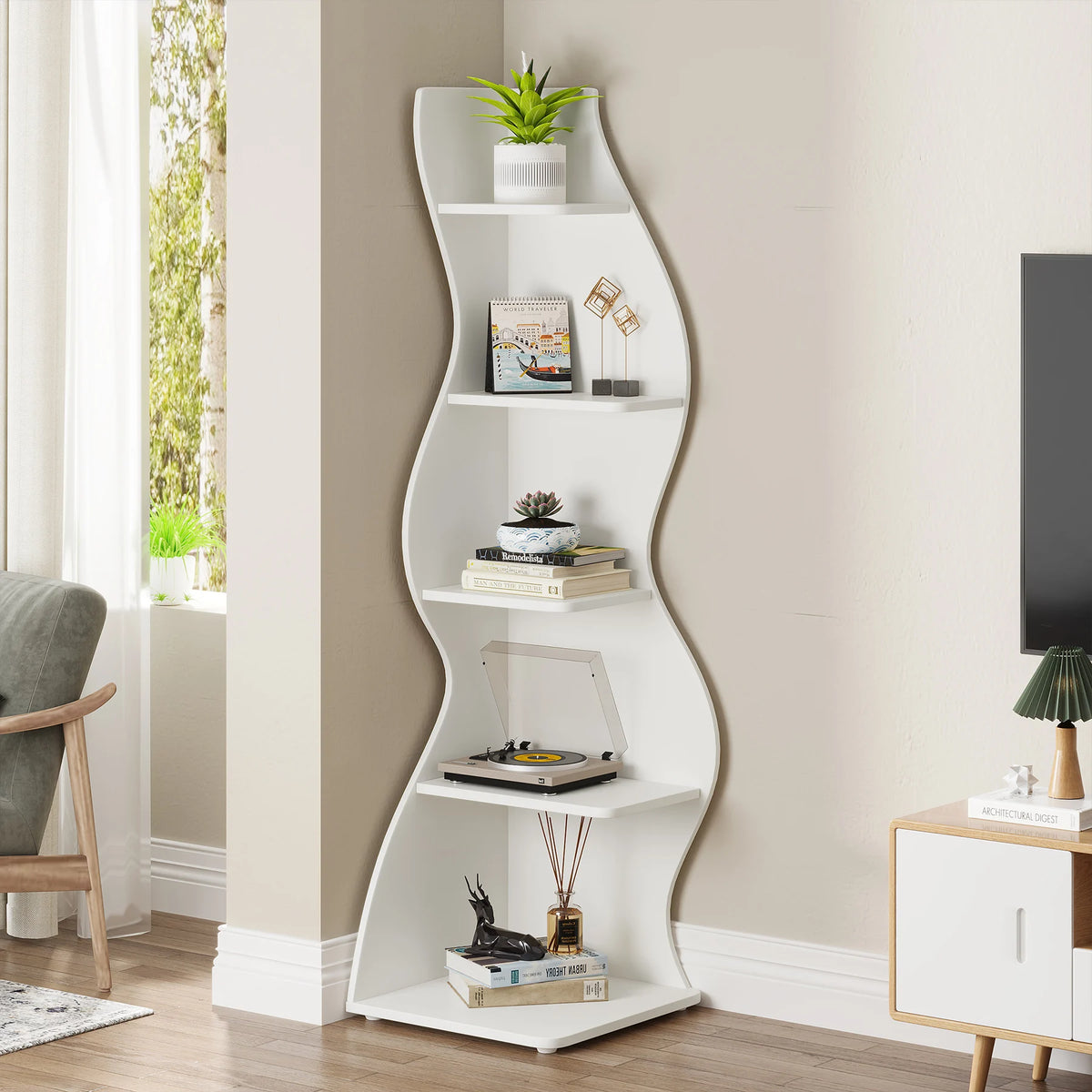Tribesigns Modern Corner Shelf Bookshelf Storage Rack