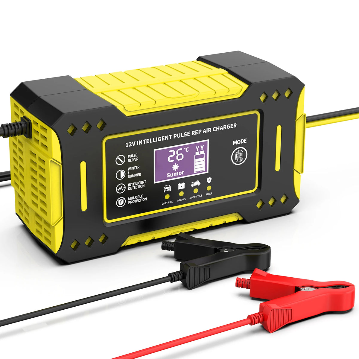 Intelligent 12V 6A Car Battery Charger With LCD Display