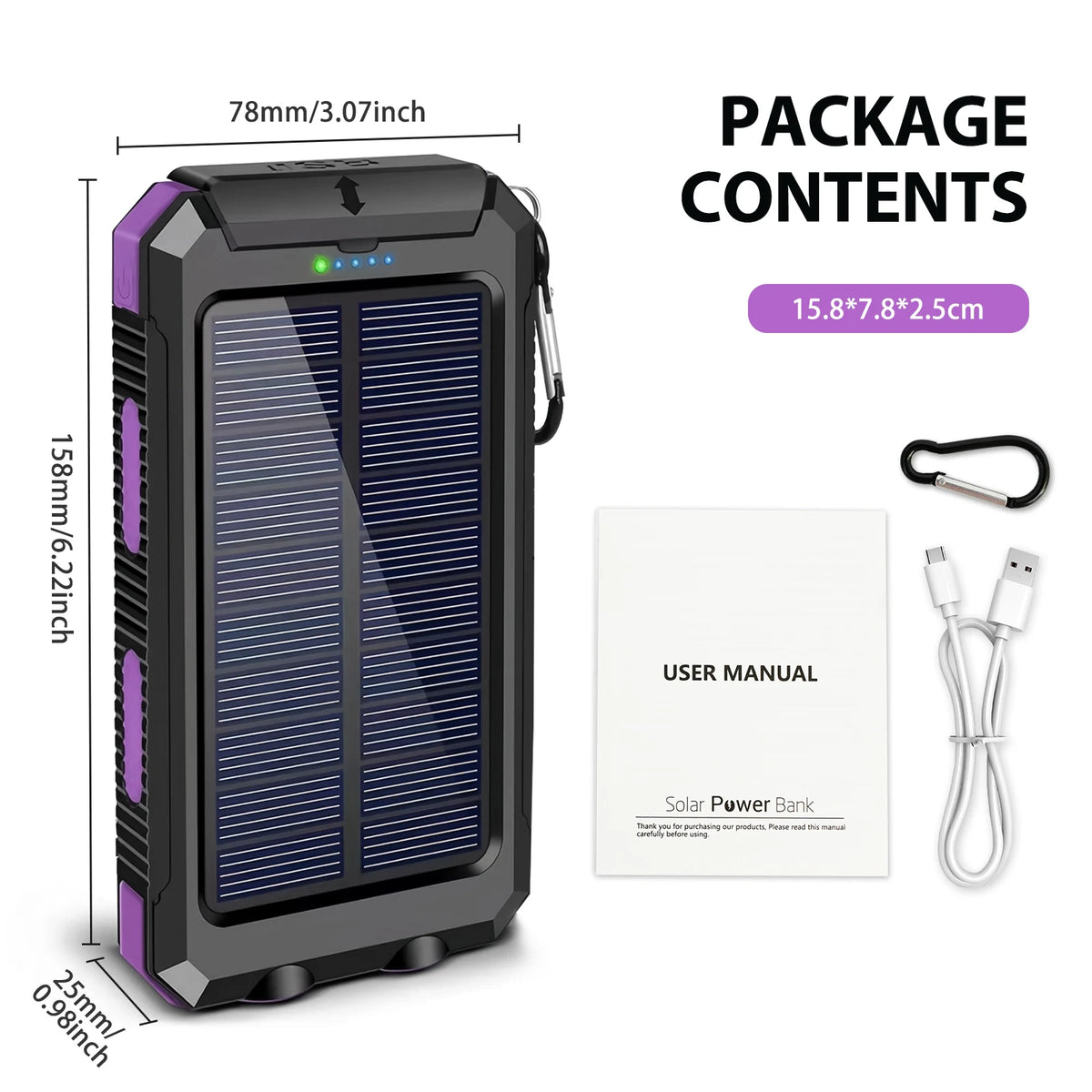 Waterproof 30000mAh Solar Power Bank With Led Flashlight