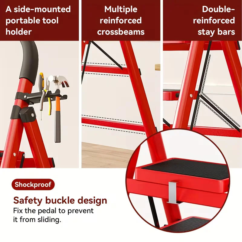 Stainless Steel Foldable Step Ladder With Tool Holder