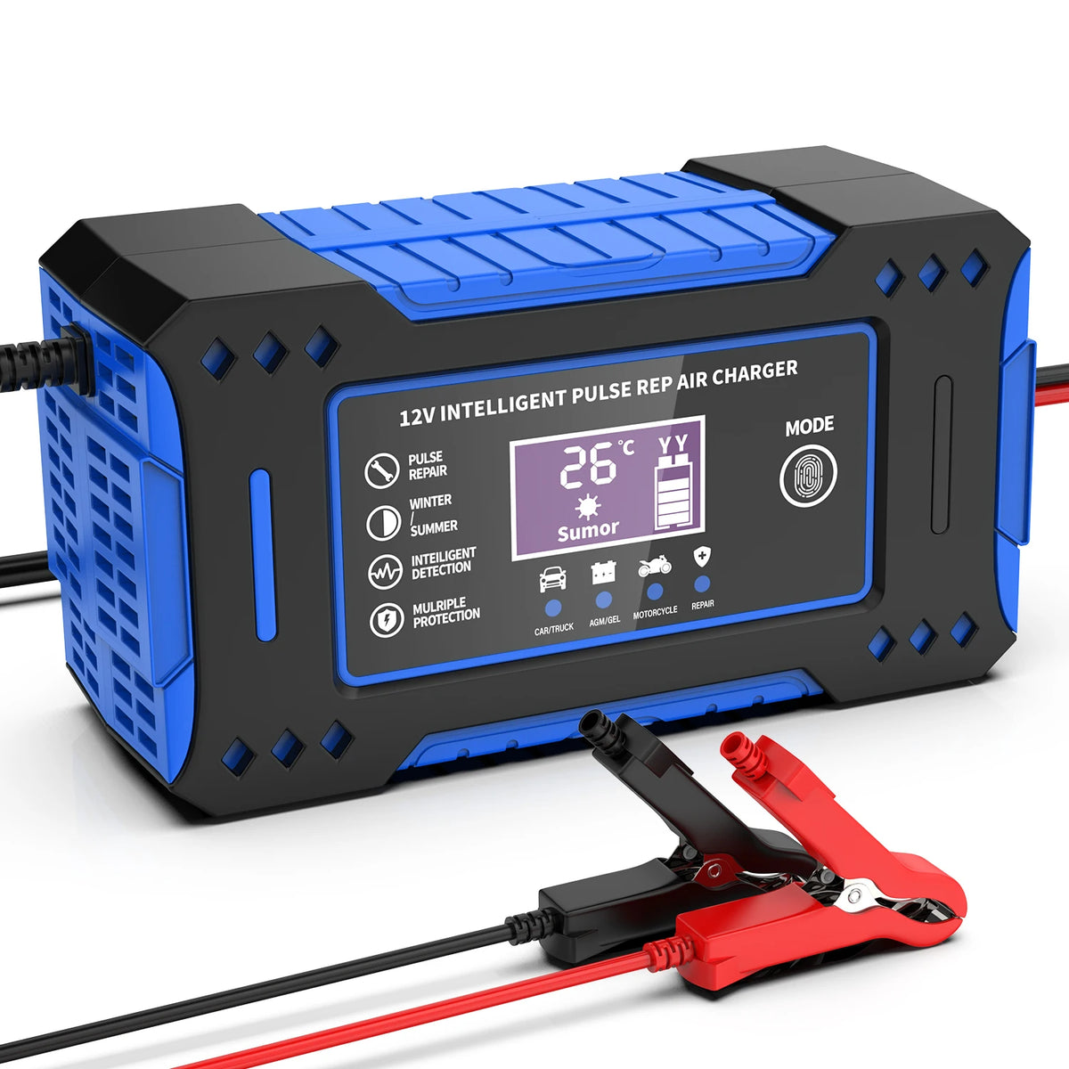 Intelligent 12V 6A Car Battery Charger With LCD Display