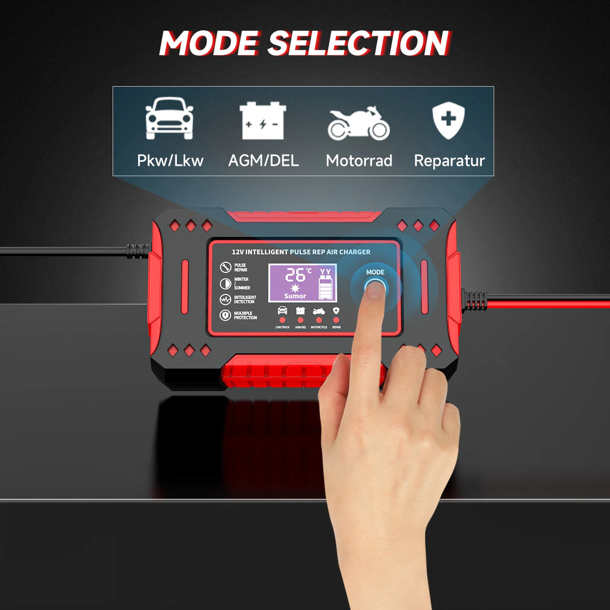 Intelligent 12V 6A Car Battery Charger With LCD Display