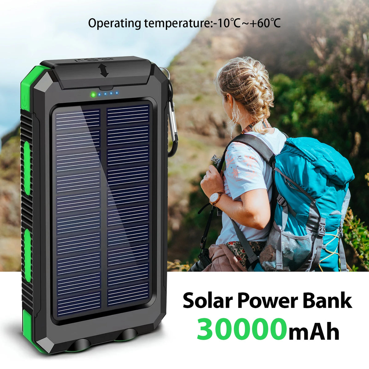Waterproof 30000mAh Solar Power Bank With Led Flashlight