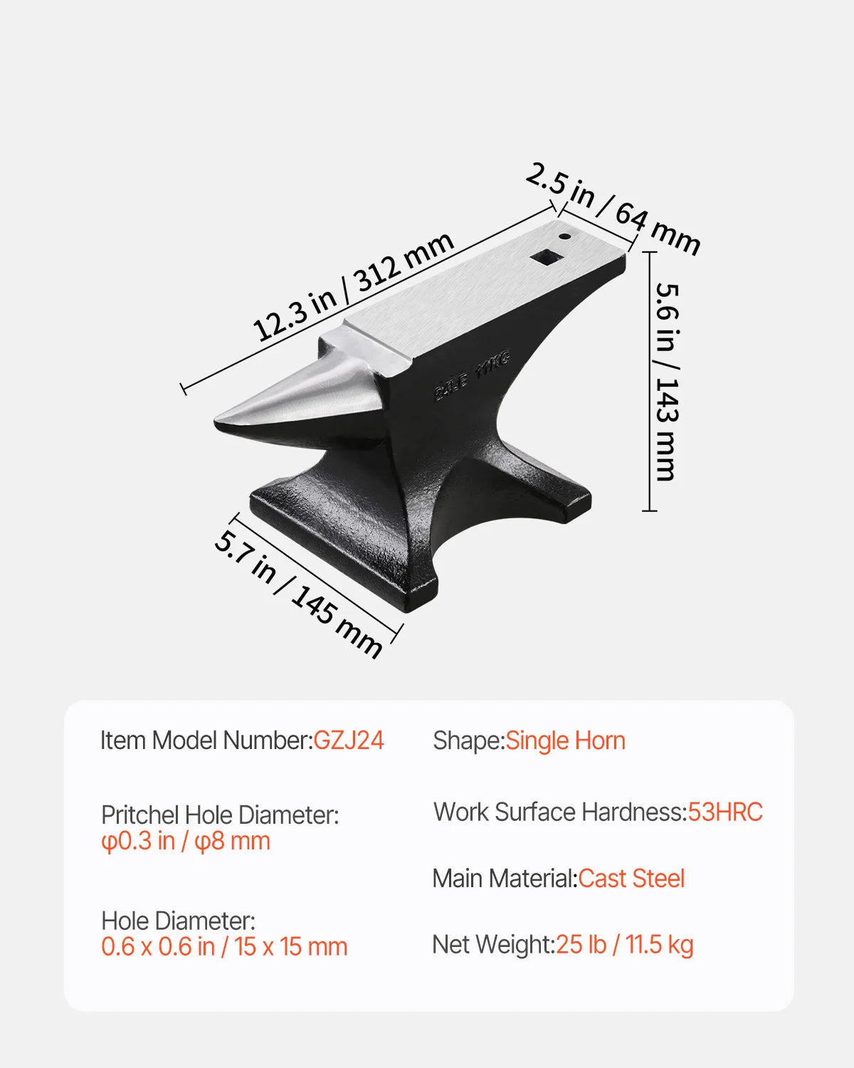 SucceBuy Cast Steel Single Horn Anvil for Metal Working