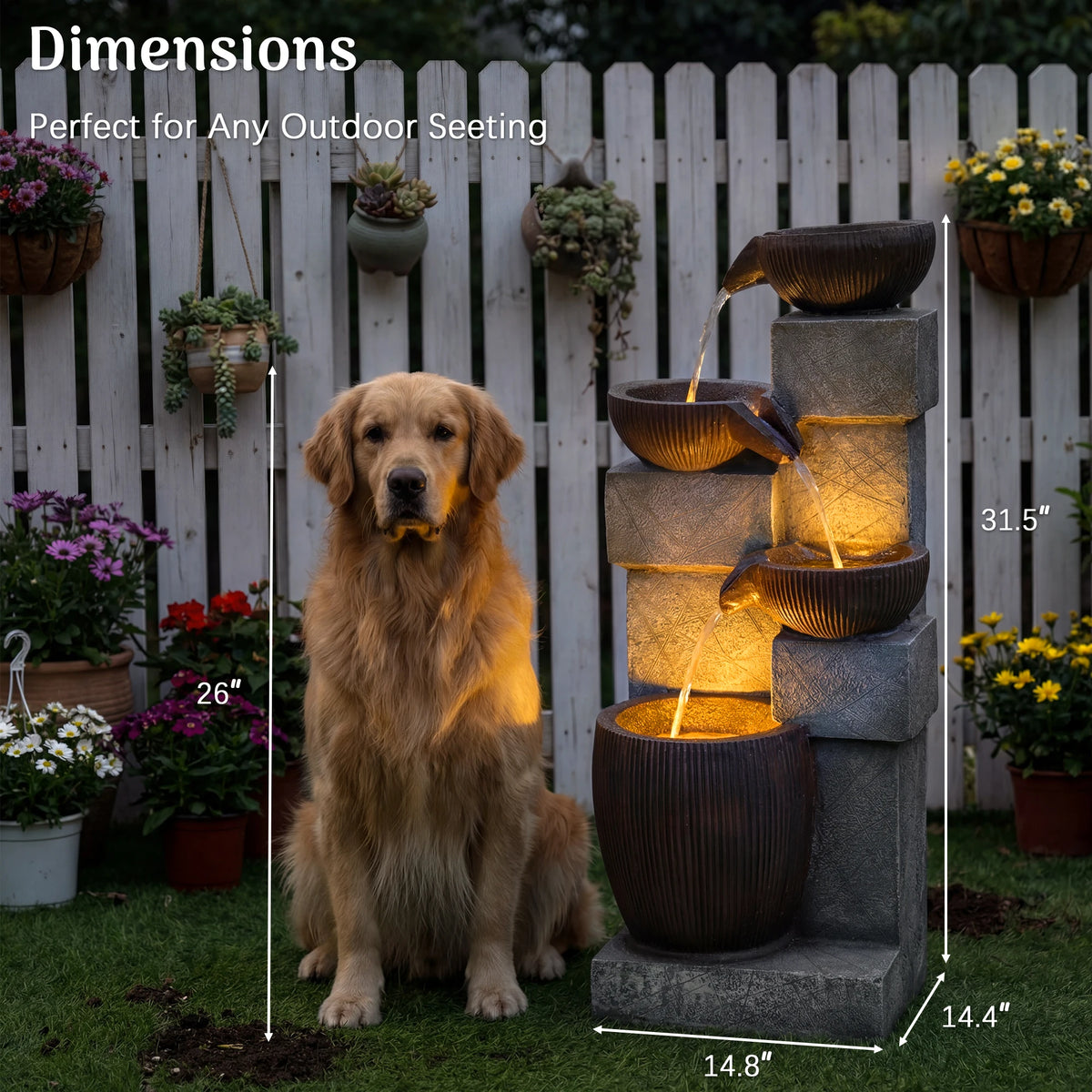 Four Tier Cascading Water Fountain With LED Lights