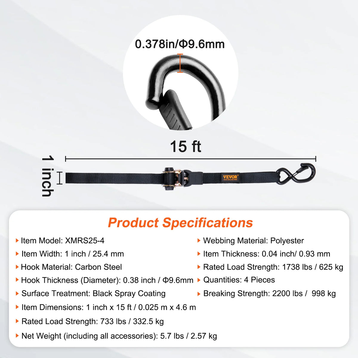 SucceBuy Ratchet Straps With Padded Handles And S Hooks