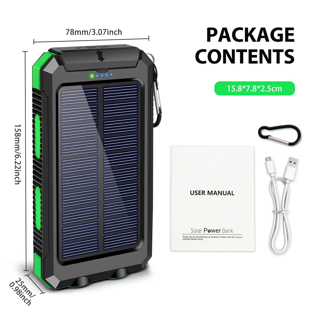 Waterproof 30000mAh Solar Power Bank With Led Flashlight