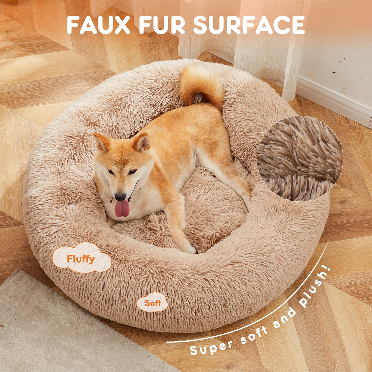 JHK Calming Round Plush Faux Fur Dog Bed