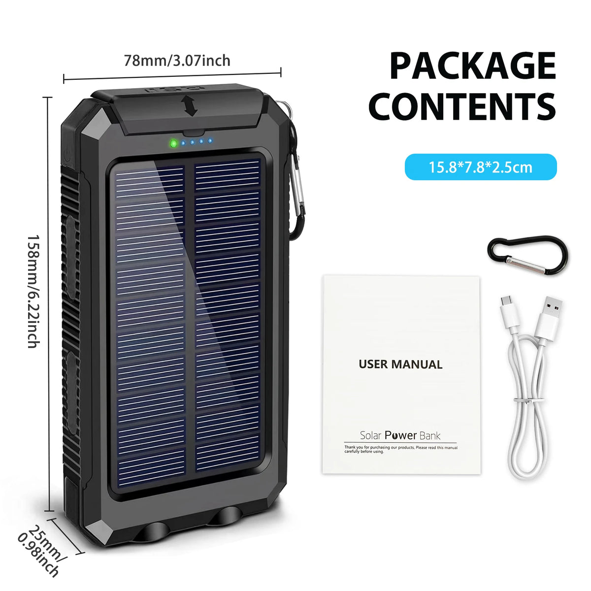 Waterproof 30000mAh Solar Power Bank With Led Flashlight