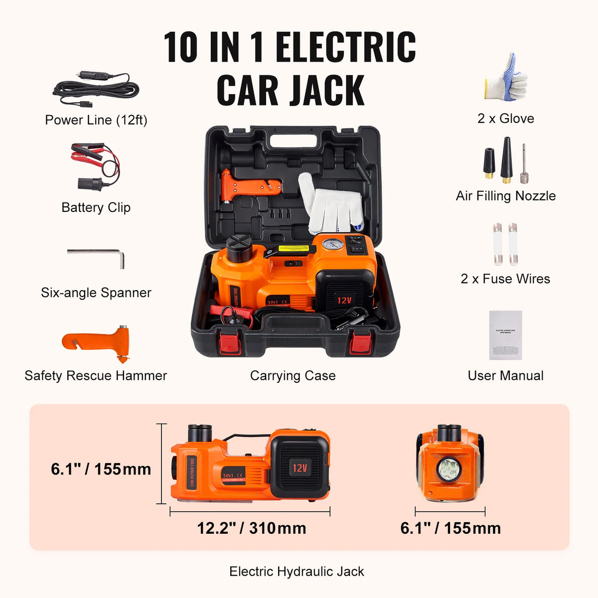 SucceBuy 5 Ton Electric Hydraulic Car Jack Portable 12V