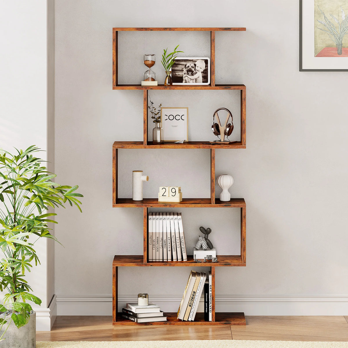 JHK Geometric Wooden Display Bookcase