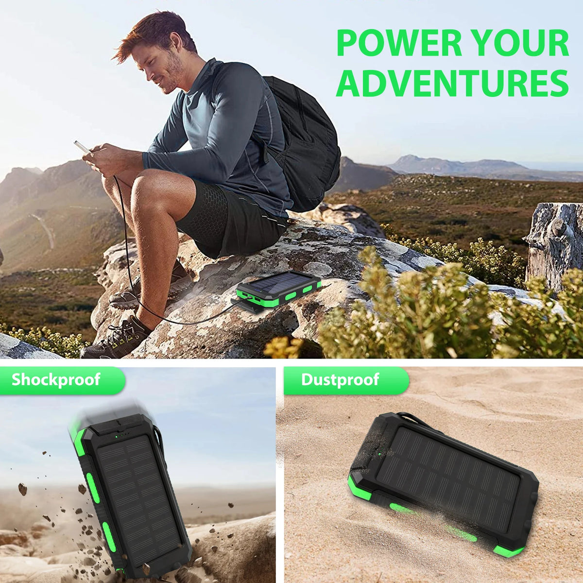 Waterproof 30000mAh Solar Power Bank With Led Flashlight