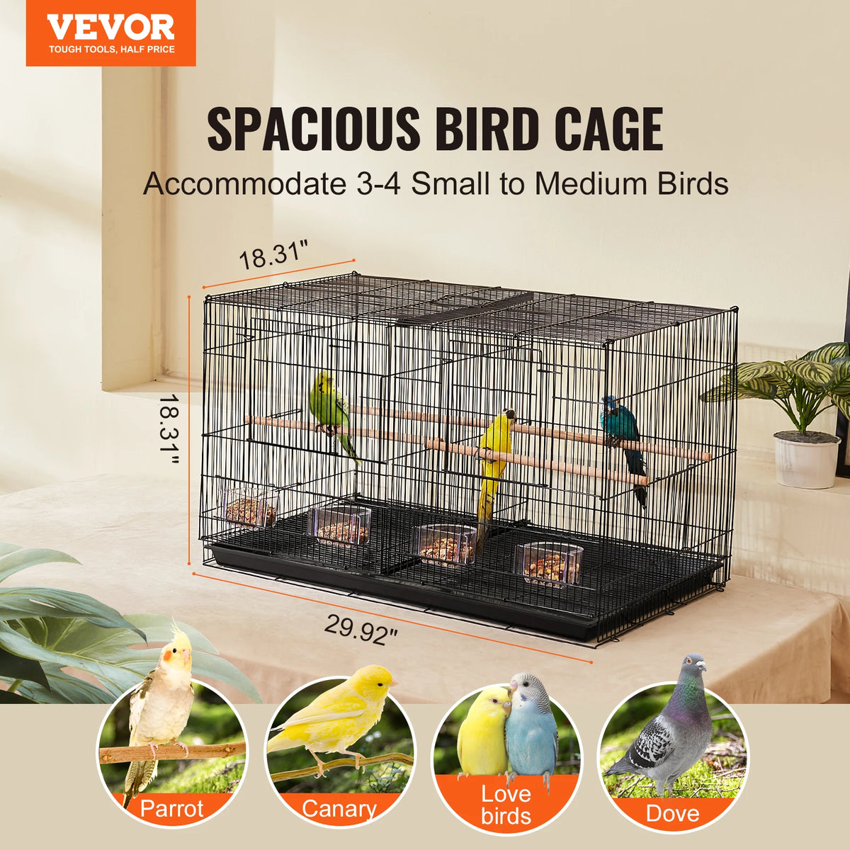SucceBuy Stackable Divided Bird Cage With Perches