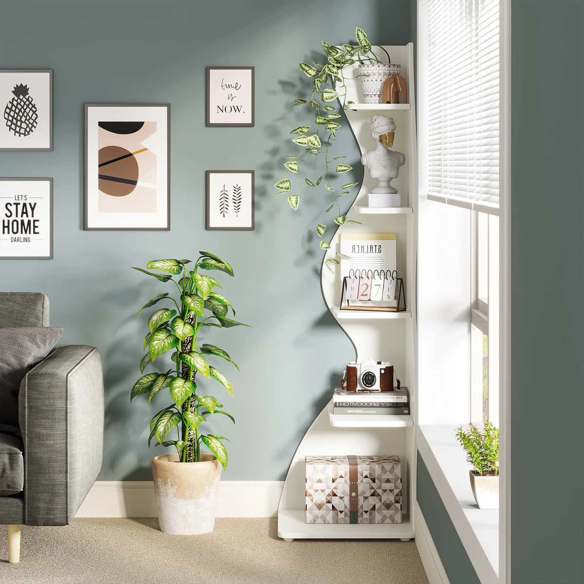 Tribesigns Modern Corner Shelf Bookshelf Storage Rack