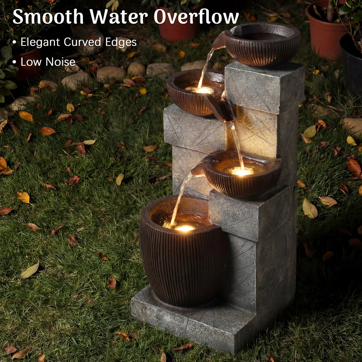 Four Tier Cascading Water Fountain With LED Lights