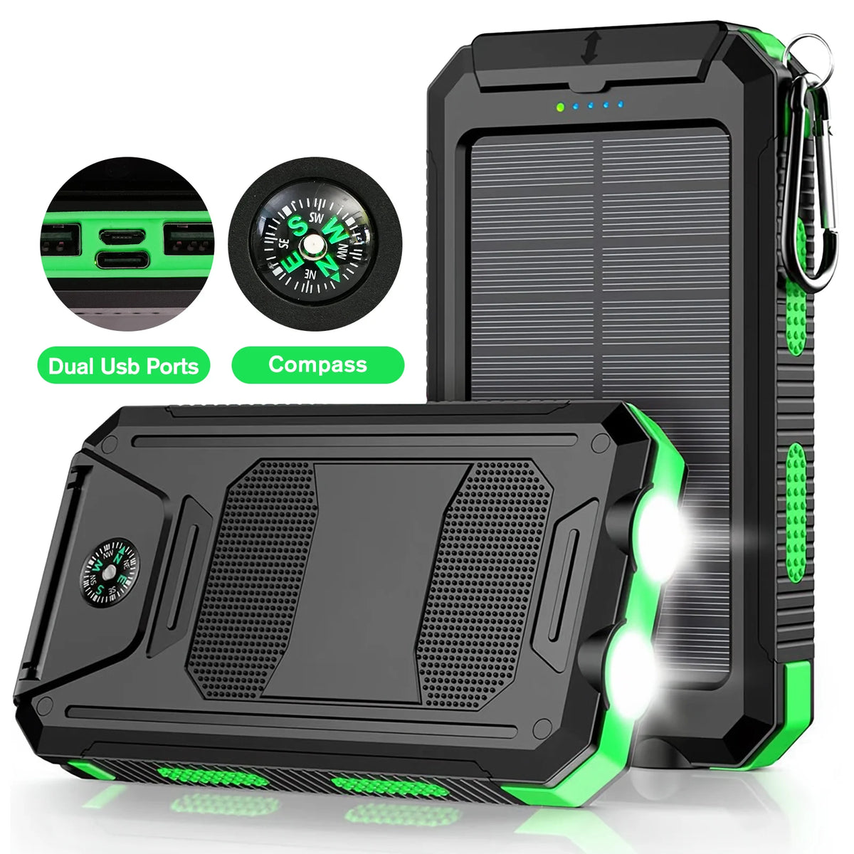Waterproof 30000mAh Solar Power Bank With Led Flashlight