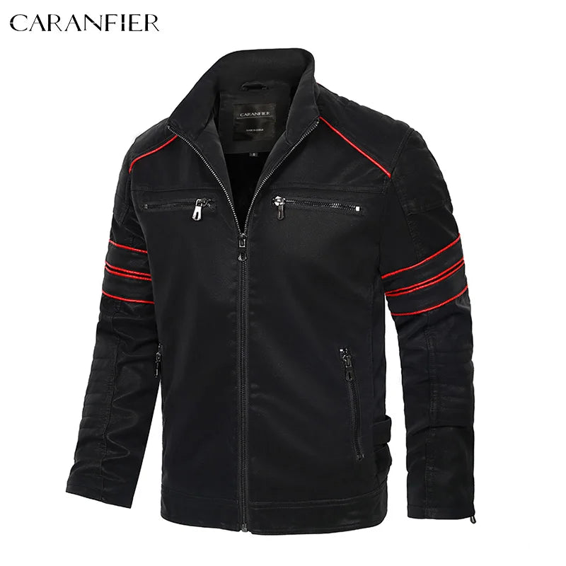 Caranfier Mens Retro Pu Biker Jacket