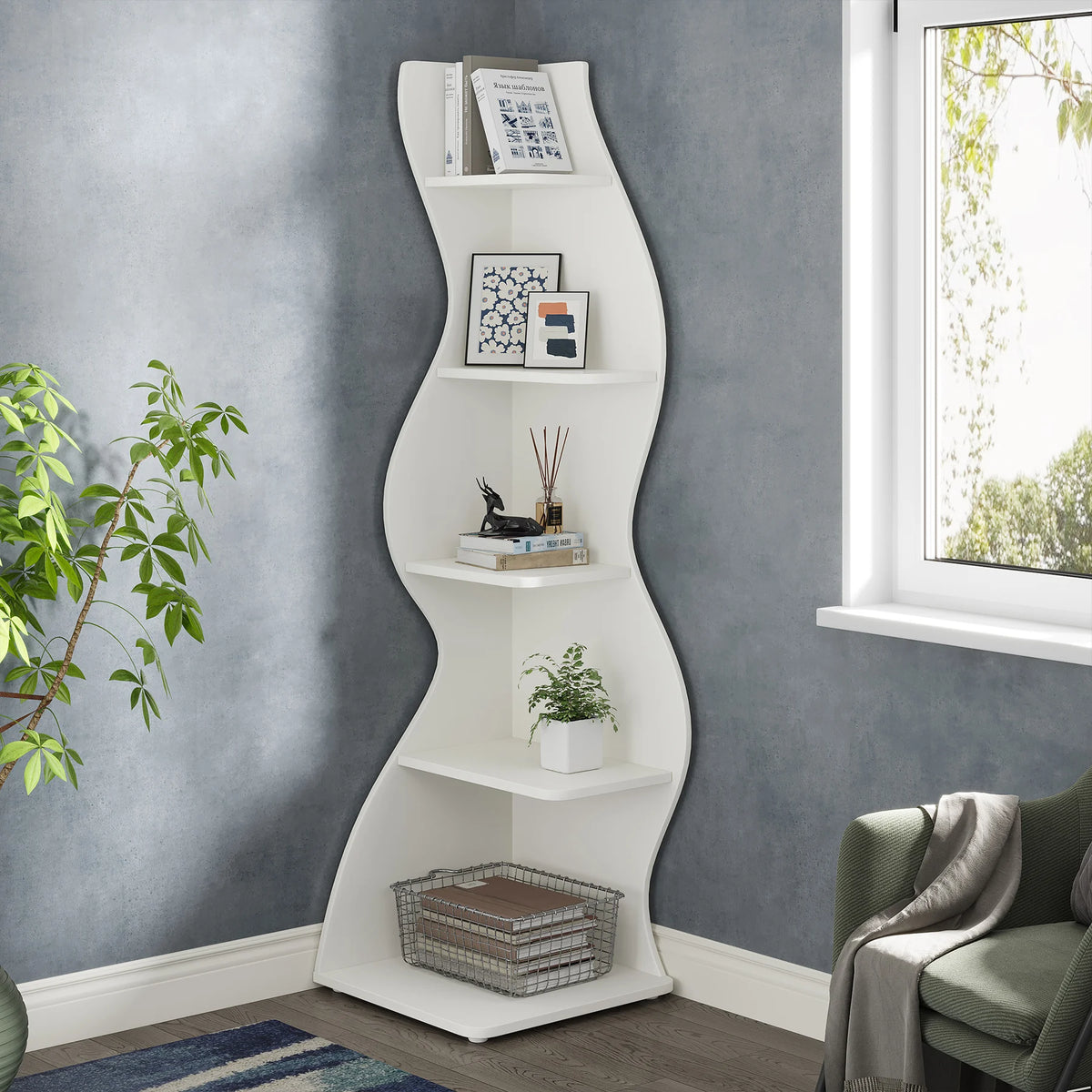 Tribesigns Modern Corner Shelf Bookshelf Storage Rack