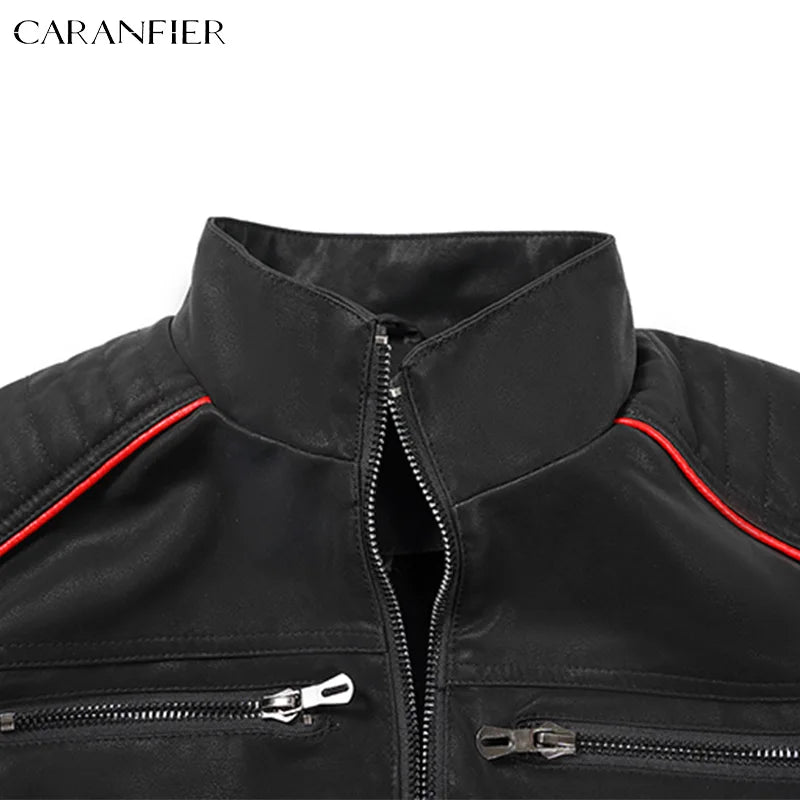 Caranfier Mens Retro Pu Biker Jacket