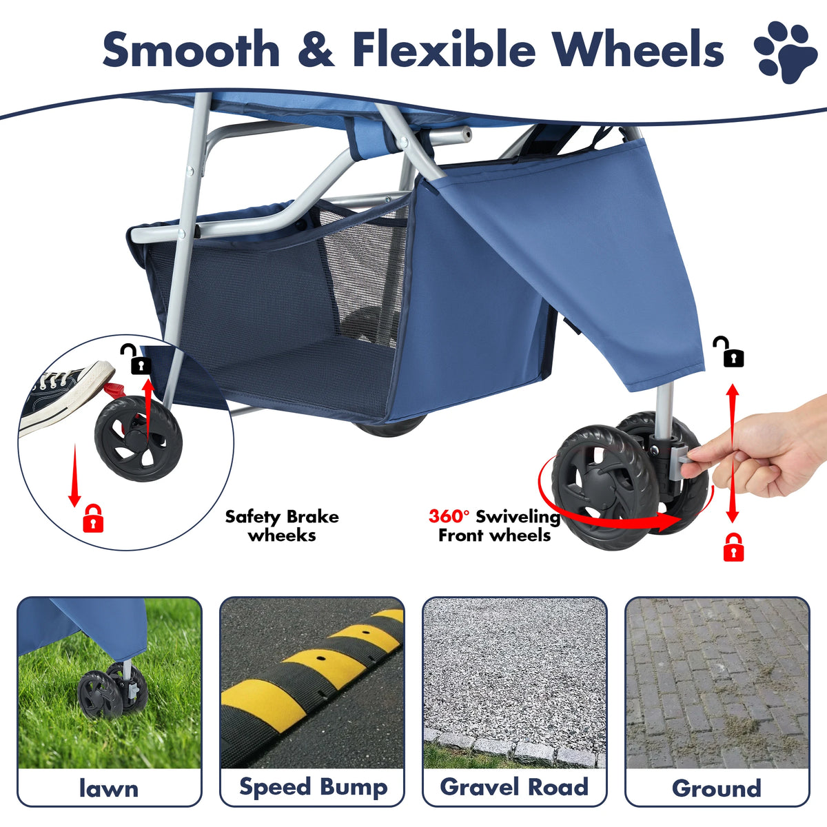 Foldable 3 Wheel Pet Stroller For Small Dogs