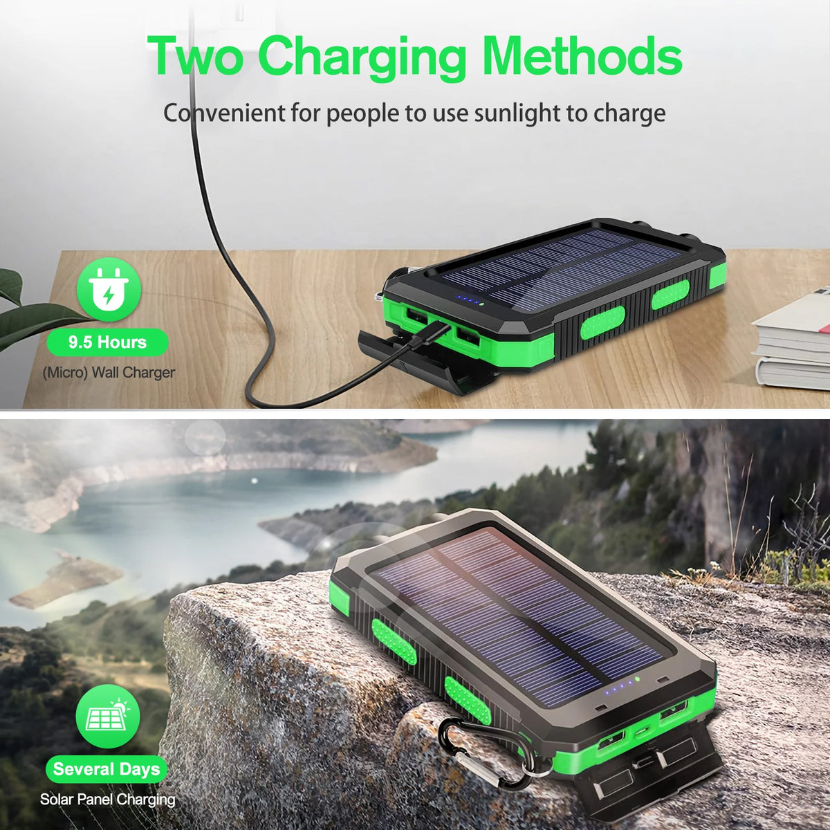 Waterproof 30000mAh Solar Power Bank With Led Flashlight