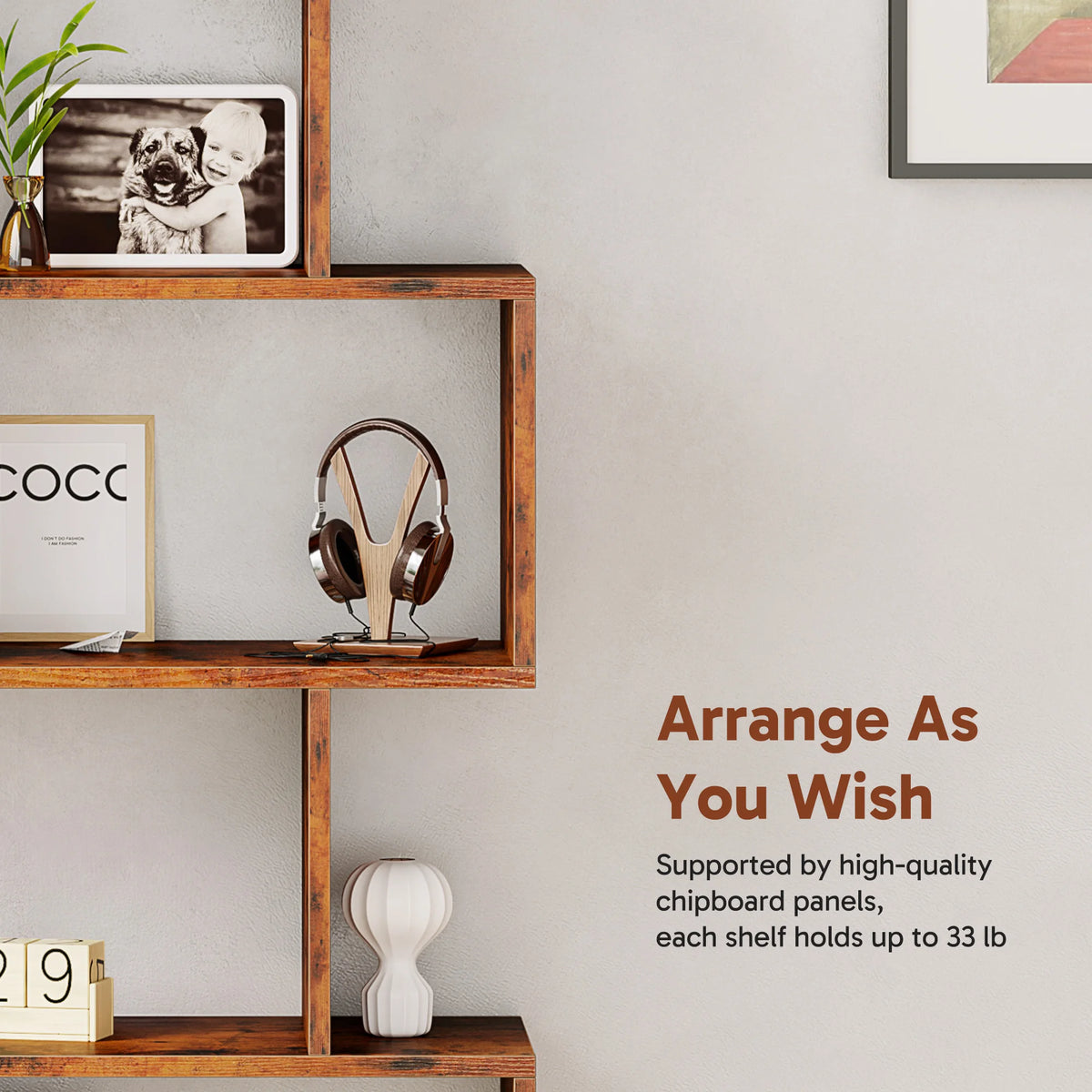 JHK Geometric Wooden Display Bookcase