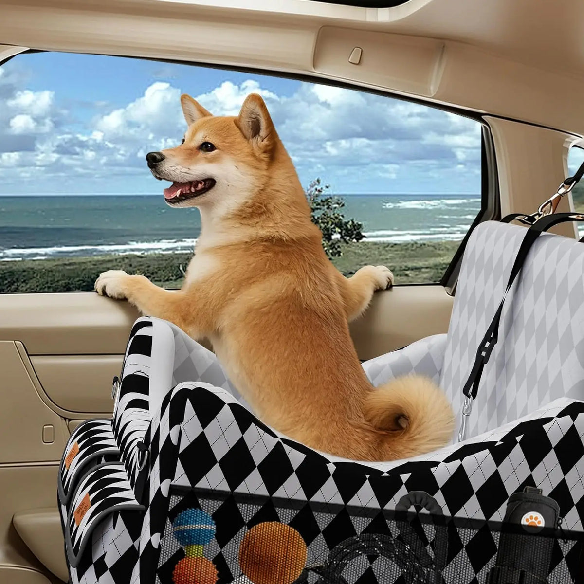 Lightweight Memory Foam Dog Car Seat With Safety Strap