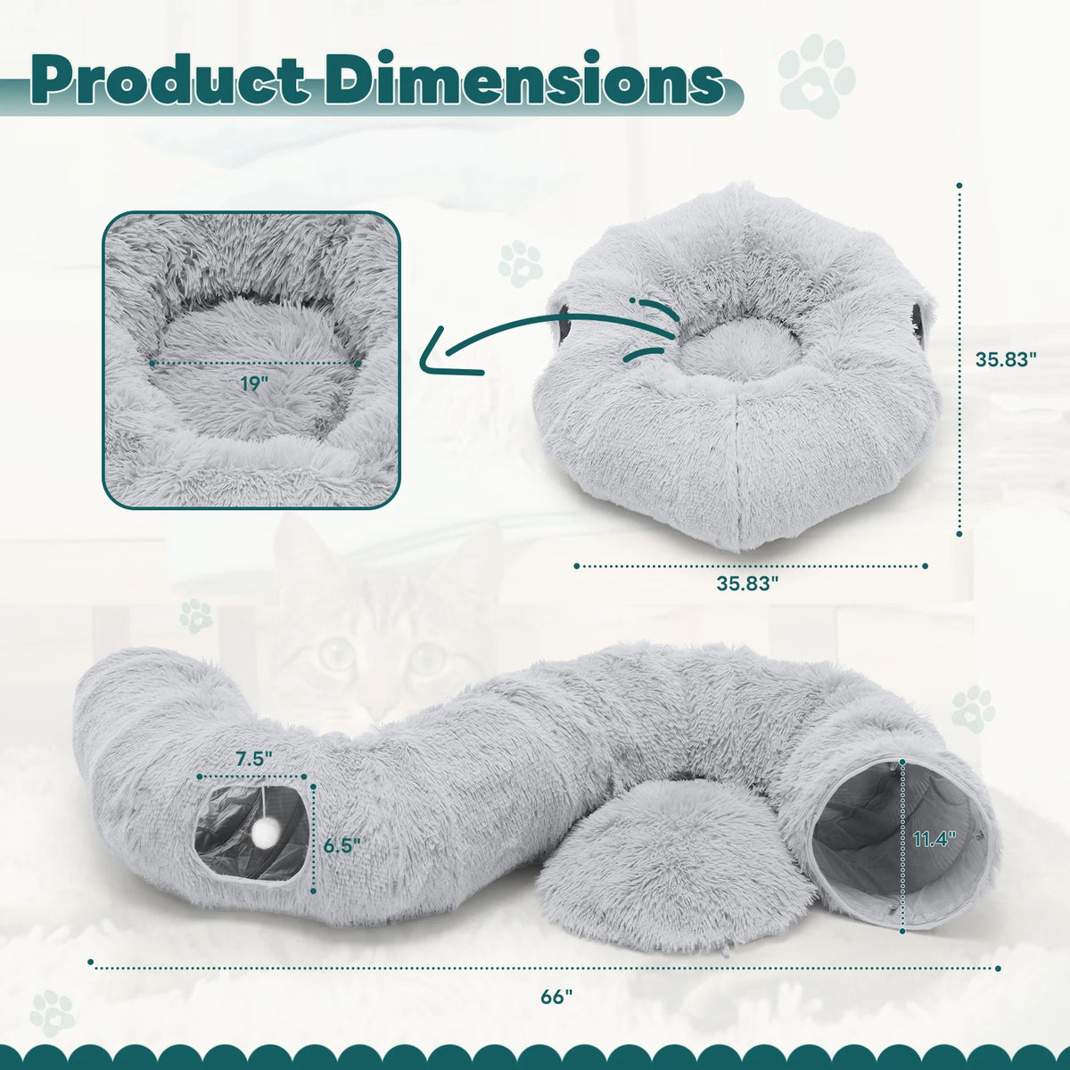 JHK Doughnut Cat Tunnel Bed for Indoor Pets