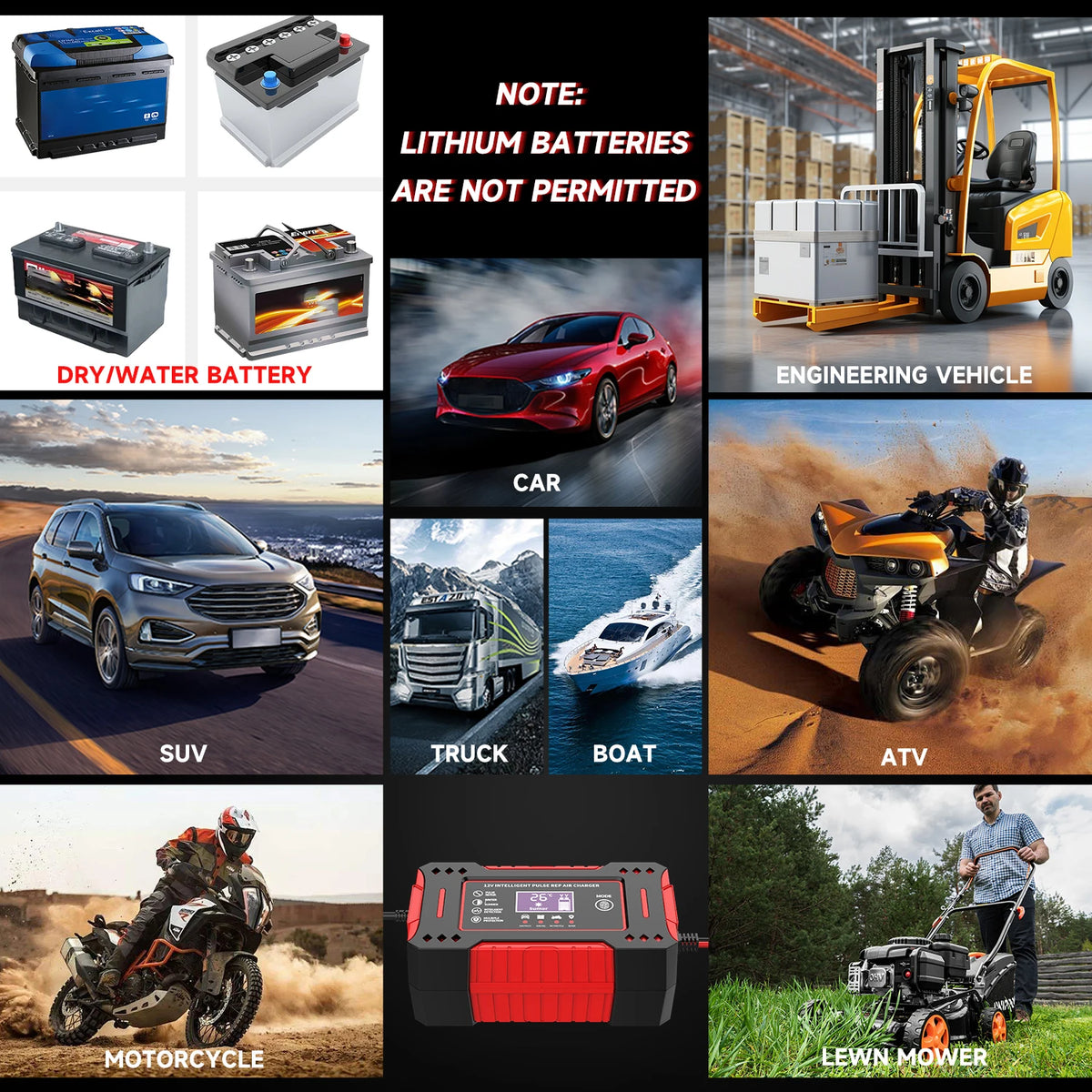 Intelligent 12V 6A Car Battery Charger With LCD Display